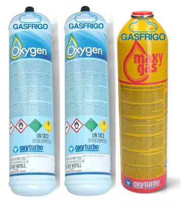 3 Bombole Ossigeno 110 Bar Per Saldatura - Usa E Getta, 1 Litro, Attacco M12x1RH