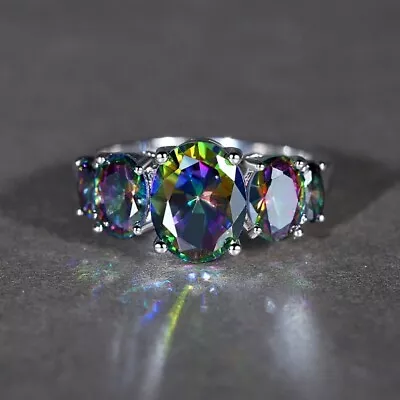 Gorgeous Mystic Topaz Silver Ring Wedding Women Rings Jewelry Gifts Size 6-10 • $3.27