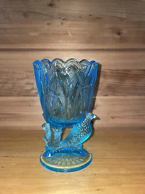 Canton Glass Co Dove Vase Bowl Circa 1919 EAPG Pressed Glass Blue • $32