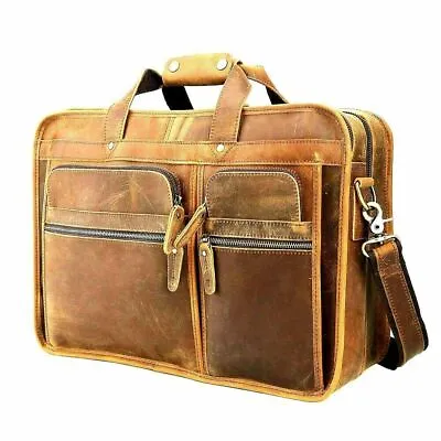 Christmas Gift Vintage Genuine Leather Satchel Shoulder Bag Messenger Laptop Bri • $286.37