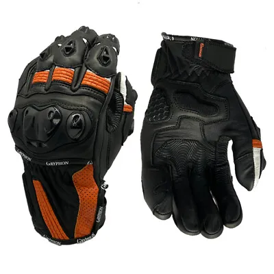 Gryphon Senna Black/Orange Leather Motorcycle Riding Gloves Men's Sizes SM - 2X • $33.99