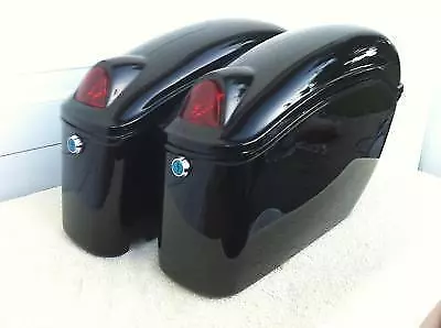 FY Black Motorcycle HARD Saddlebags Red Lights Magna VTX Sebre Hard Bags Honda • $73