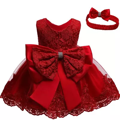 Flower Girls Bridesmaid Dress Baby Kids Party Lace Bow Wedding Dresses Princess • £14.79