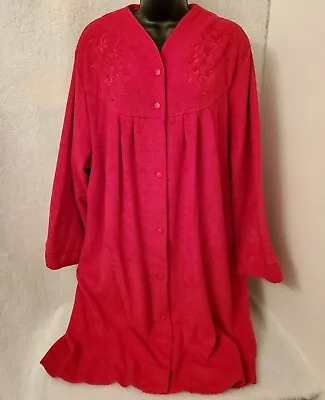 Miss Elaine VTG Snap Front Nightgown OR Robe Size 2X Womens Red Floral Fleece • $66.49