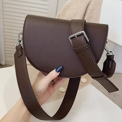 Retro Solid Color Saddle Bag High Quality Leather Shoulder Bags For Women • $41.36