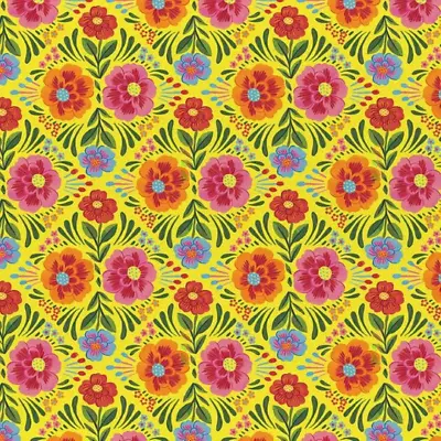 Viva Mexico! Floral Yellow - Paintbrush Studio Cotton Fabric • $12.50