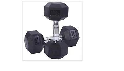 Hex Dumbbell Rubber Coat Dumbells 5kg-20kg Chrome Handle Gym Weights Strength • $53.90