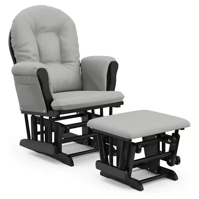 Stork Craft USA Hoop Wood And Fabric Glider And Ottoman In Black And Gray • $293.99