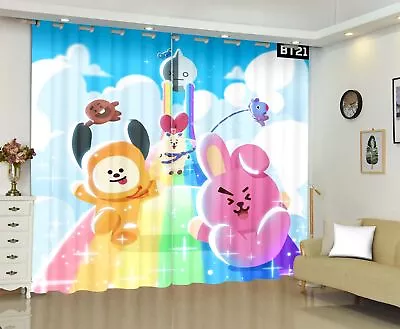 BTS Bangtan BT21 Bedroom Curtains Ring Blackout Door Decor UV Protect Xmas Gift • $118.36