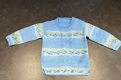 Hand Knitted Boys Jumper Age 2-3 Years Blue Mix • £3.99