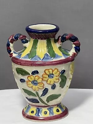 Vintage Moriyama Pottery Double Handle Vase  Hand Painted - Made In Japan • $22