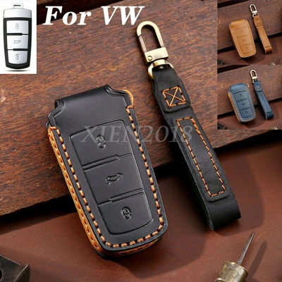 $27.35 • Buy For VW Volkswagen Passat CC B6 B7 3C Leather 3 Button Car Key Cover Shell Holder