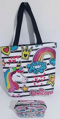 Unicorn Rainbow Purse Large Tote With Cosmetic Bag Travel Beach Bag Dance Bag  • $13.99