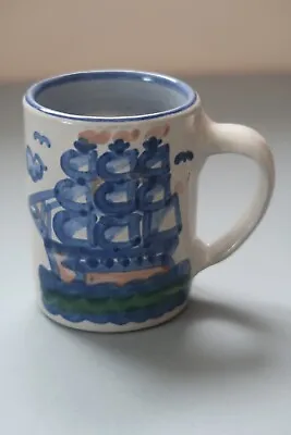 M A Hadley Signed Hand Painted Folk Art Clipper Ship Low Tide Coffee Cup Mug • $20.50