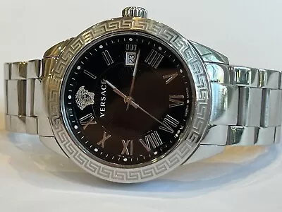 Versace Landmark Black Roman Numeral Dial Steel 41mm Quartz Watch P6Q • $280
