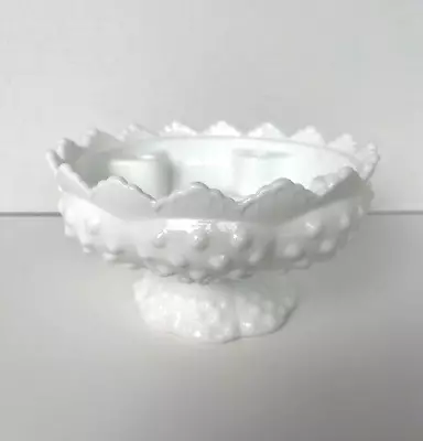 Fenton Art Glass Milk Glass Hobnail Christmas Candle Holder Centerpiece Bowl • $9.95