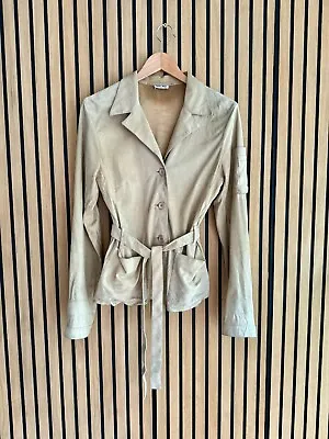 Miu Miu Italy Vintage Designer Beige Suede Leather Jacket Belted It44 10 • £62.50