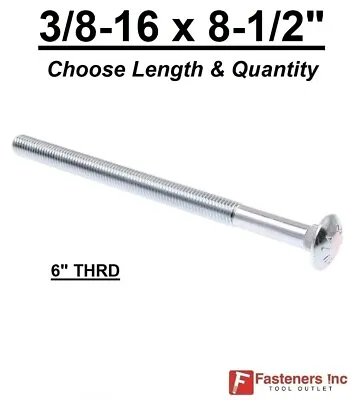 3/8-16 X 8-1/2  Carriage Bolts A307 Grade 2 Zinc Plated  Coach Screws  3/8 -16 • $7.34