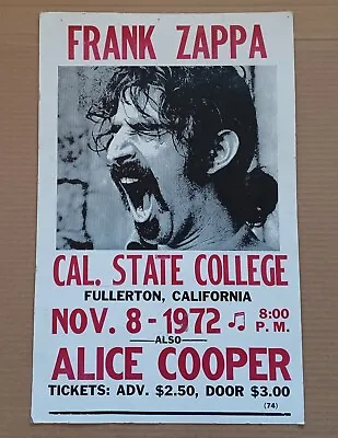 Frank Zappa Alice Cooper - Vintage 1972 Street Sign Ad Fullerton College CA • $49