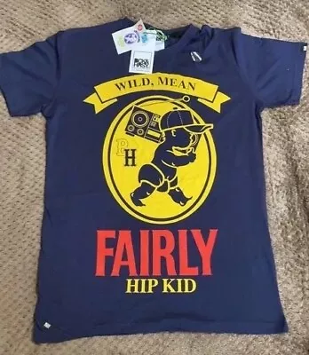 Beck & Hersey Printed Fairy Liquid Hip Kid Navy T-shirt Size Small • £15