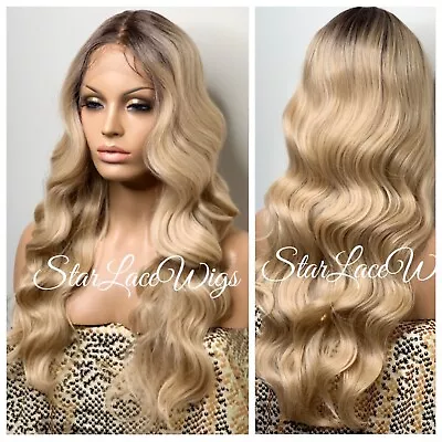 Long Blonde Wavy Wig Lace Front Wig Dark Root Body Wave Heat Safe Wig For Women • $68.06