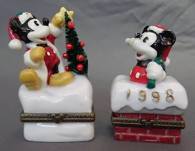 $18.39 • Buy 2 Disney Christmas Mickey Mouse Porcelain Trinket Boxes Midwest Cannon Falls
