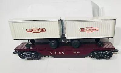 Marx No. 5545 CB&Q Maroon Deluxe Plastic Flatcar With White Burlington Trailers • $130