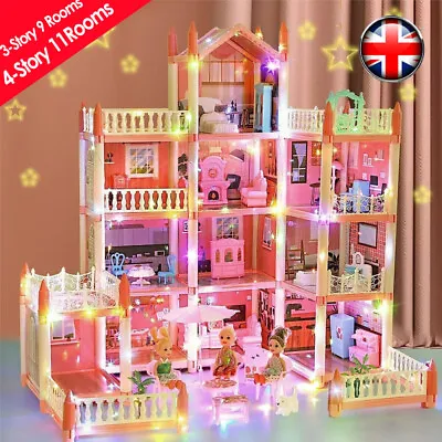 Kids House Doll House 4 Storey 11Rooms With Furniture Mansion Playhouse Toy Gift • £19.98