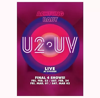 U2 UV Achtung Baby Live At Sphere 2024 Las Vegas Poster • $14.99