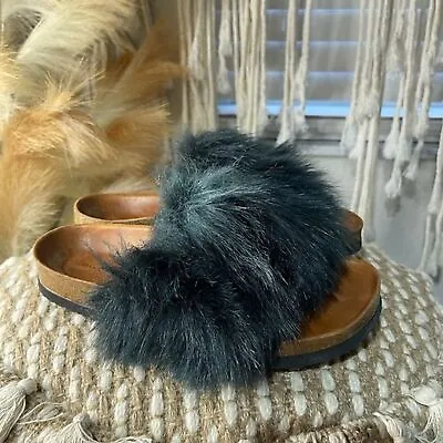 $29.75 • Buy Zara Rare Faux Fur Slides Corks Sandals Size 37