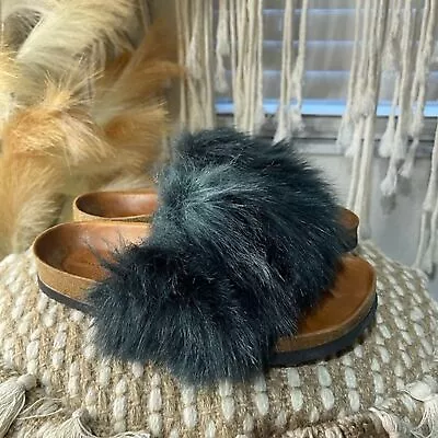 Zara Rare Faux Fur Slides Corks Sandals Size 37 • $29.75