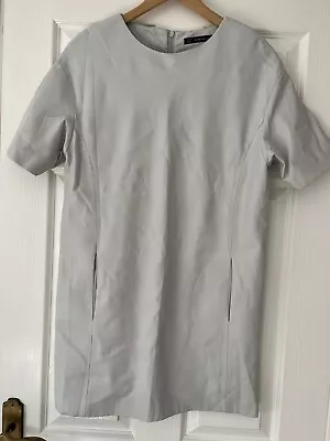 £10 • Buy Zara Faux Leather Shift Dress With Short Sleeves In Light Grey Size Small