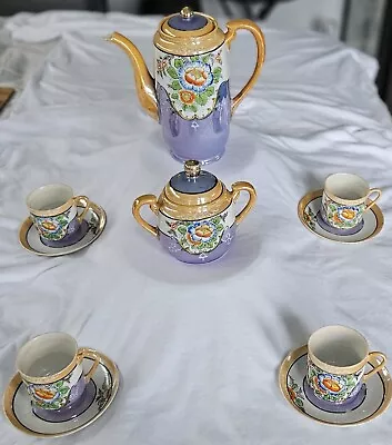 TT TAKITO Lusterware Hand Painted 10pc TEA SET Vintage Birds Flowers  Made Japan • $47.39