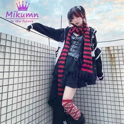 Striped Scarf Red Black Wool Emo Grunge Y2k Punk Japanese JFashion Trend Teen • £10