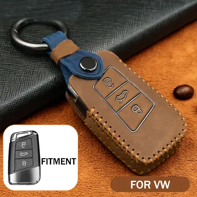 Leather Car Key Fob Holder Shell Bag For VW Passat Arteon Jetta Skoda Superb • $22.50