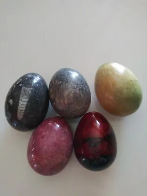 Lot Of 5 Stone Vintage Marble Alabaster Fossil Eggs For Easter! • $25