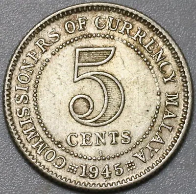 1945-I Malaya 5 Cents Silver India Britain Empire Coin (21061204R) • $9.99