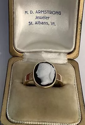 Vintage Art Deco 14K Yellow Gold Male ONYX CAMEO RING • $299.99