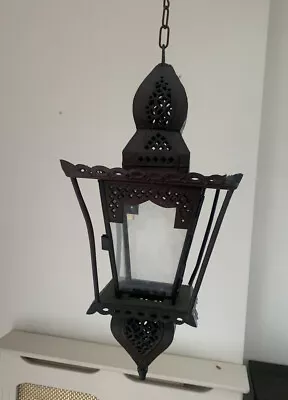 Hand Made Brass Glass Lantern Egyptian Moroccan Arabic Antique Lamp • £35