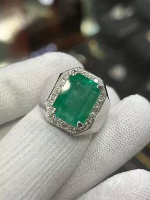 Emerald Ring Diamond GIA Certified 10 CTW Set On 18K Solid White Gold Men Ring • $1