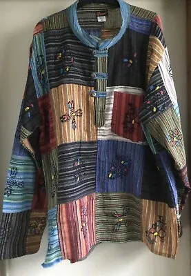 Cheri Multicoloured Cotton Grandad Hippie Shirt XL Made In Nepal • £19.99