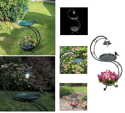 £33.95 • Buy Verdigris Metal Green Bird Bath With Outdoor Garden Planter And Solar LED Light 
