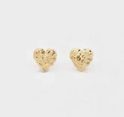 Medium Heart Shape Nugget Diamond Cut Stud Earrings Real Solid 10K Yellow Gold • $142.99