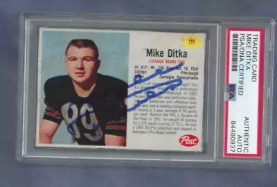 Mike Ditka Chicago Bears Football Autographed 1962 Post Cereal Rookie Card PSA • $104.99