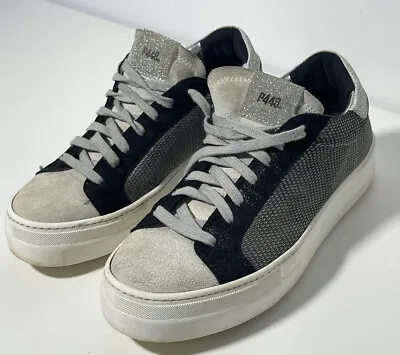P448 Grey /Silver & Nude Metalic Glitter Lace Up Sneakers Size8.5-9 US 39 EUR • $84.99