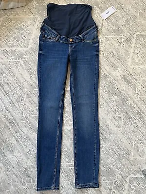 NWT Maternity Jeans M Mama High Rib Stretch Skinny Over Bump Blue Denim H&M • $32