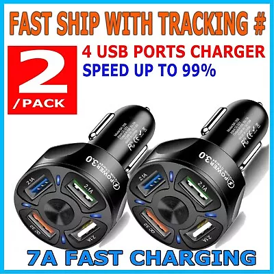 2 Pack 4 Port Car Charger Adapter Fast Charging Plug For Samsung Android IPhone • $6.99