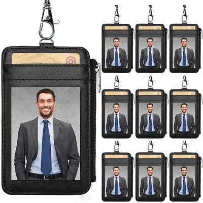 Lot ID Badge Card Holder Leather Vertical Clip Neck Strap Lanyard Necklace Case • $89.99