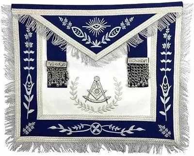 Masonic Regalia Master Mason Navy Blue Apron Silver Embroidery With Fringe • $54.99