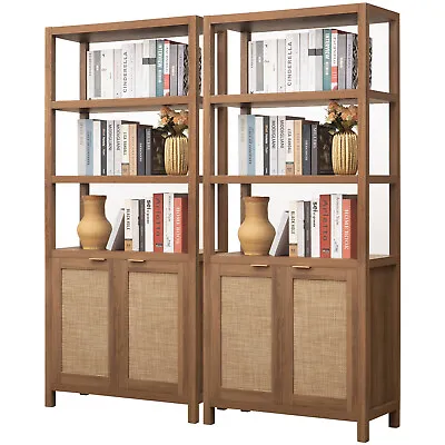 5 Tier Bookshelf Farmhouse 5 Shelf Bookcase With Doors Library Storage Cabinet • $169.99